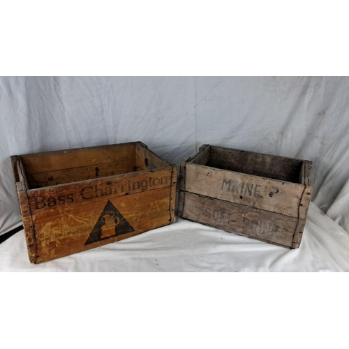 1226 - Set of two vintage wooden crates. Includes a Bass Charrington crate and a Maine Soft Drinks crate. F... 