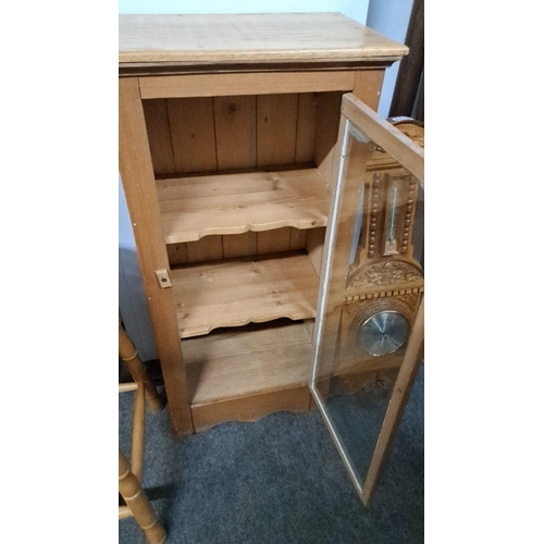 1227 - Wooden display cabinet with glass front door, featuring two shelves and a simple design.  Measuring ... 