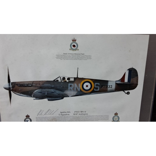 1235 - Framed print of Spitfire IIA, P7832 RN-S, 72 Squadron RAF Acklington. Includes signature and histori... 