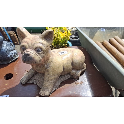 692 - Concrete Bulldog Garden Statue. Detailed, hand-crafted design. Mid-20th century style.