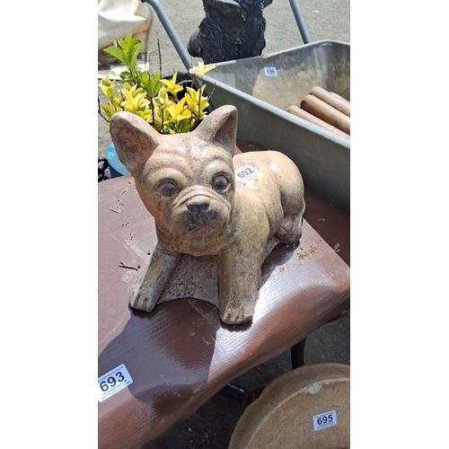 692 - Concrete Bulldog Garden Statue. Detailed, hand-crafted design. Mid-20th century style.