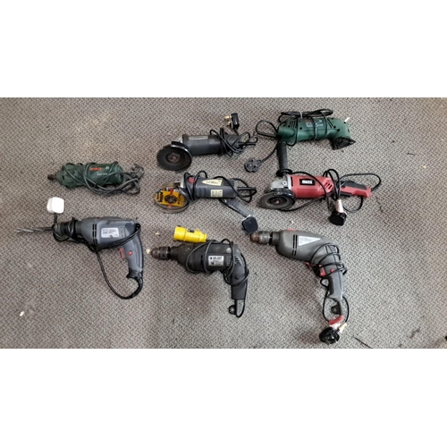 730 - Mixed lot comprising seven assorted power tools. Includes various types and models such as drills an... 