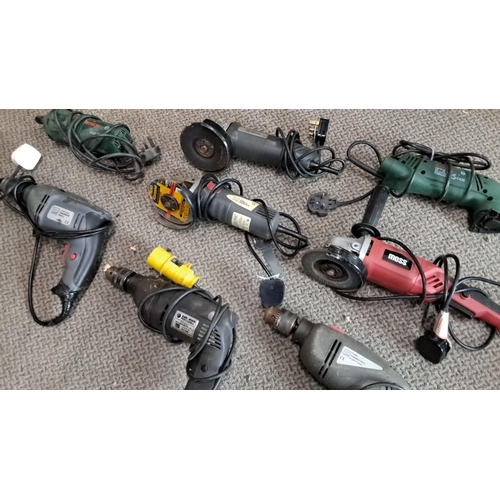 730 - Mixed lot comprising seven assorted power tools. Includes various types and models such as drills an... 