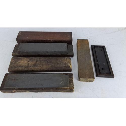 739 - Antique Oilstone Sharpening Stones, with Wooden Bases. Likely from the early 20th century.