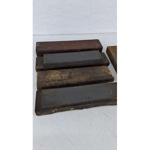 739 - Antique Oilstone Sharpening Stones, with Wooden Bases. Likely from the early 20th century.