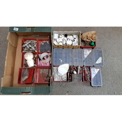 754 - Mixed lot of various hardware items in organized compartments. Includes bolts, screws, electrical co... 