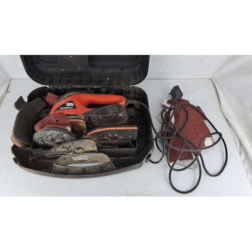 755 - Black & Decker SandStorm electric sander, protective case, various sanding attachments, additional a... 