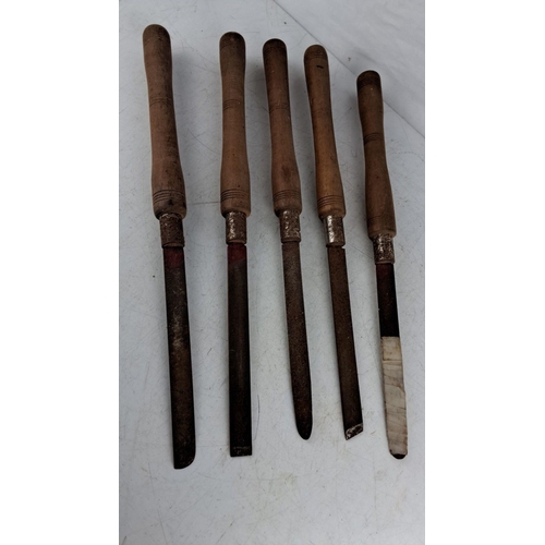 761 - Set of five vintage woodworking rasps with wooden handles.