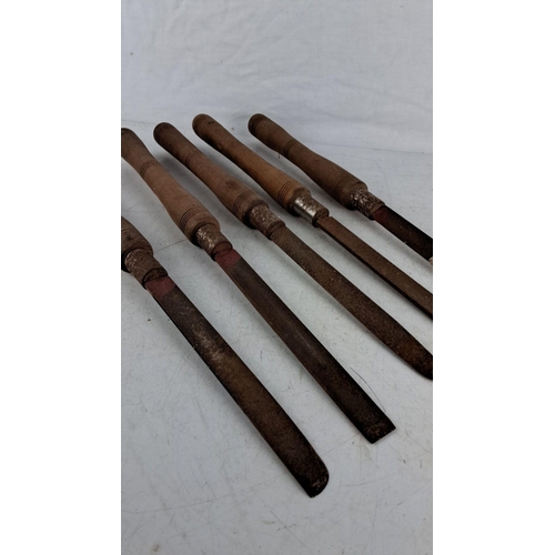 761 - Set of five vintage woodworking rasps with wooden handles.