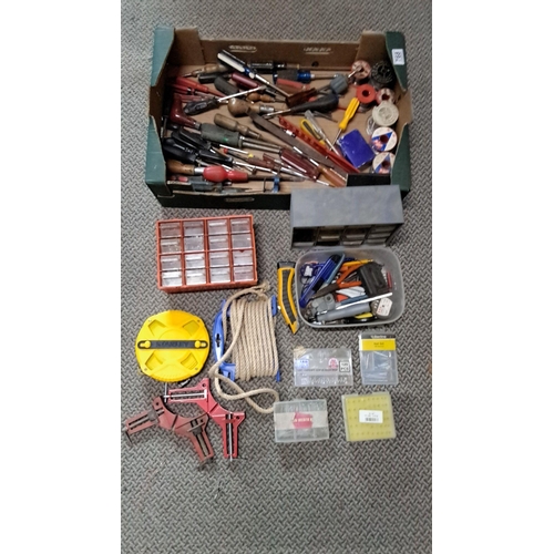 768 - Mixed lot of assorted hand tools, hardware, and accessories. Includes screwdrivers, cutting tools, f... 