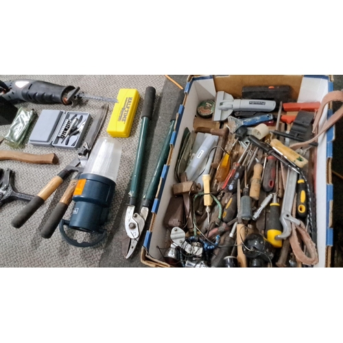 769 - Mixed lot of various hand tools and garden tools. The lot includes a cordless reciprocating saw, hat... 