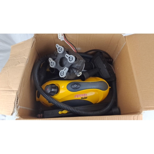 771 - Polti Vaporetto Pocket steam cleaner, boxed. Compact yellow design with multiple attachments.