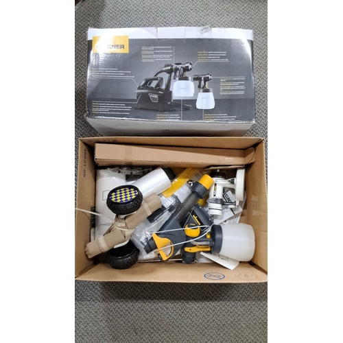 772 - Wagner FLEXiO 890 paint sprayer set, includes handheld sprayer, turbine base, and accessories.