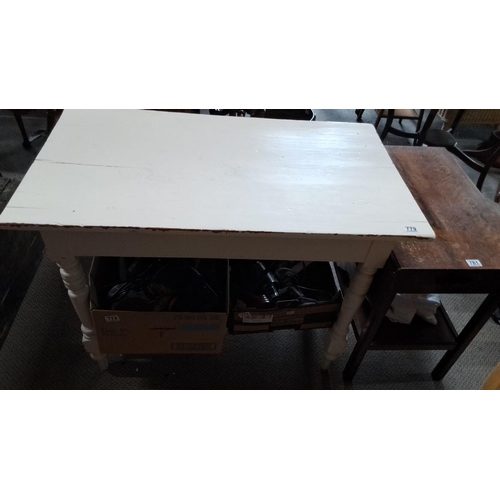 779 - Vintage white wooden table with turned legs.