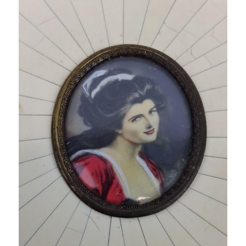 150 - Antique Hand-painted miniature 'Lady Hamilton' encased in a mother of pearl and bone frame, measurin... 