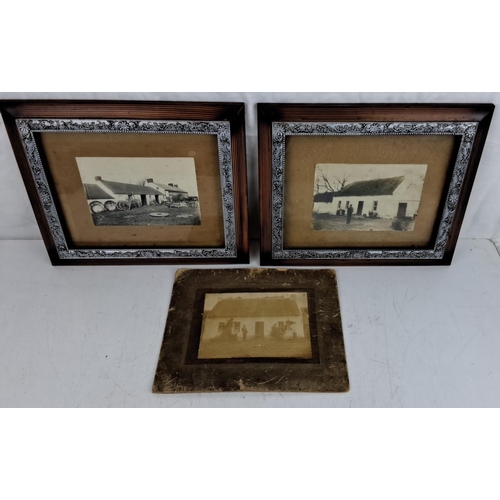 31 - Pair of vintage framed sepia photographs depicting rural Irish cottages and another unframed.