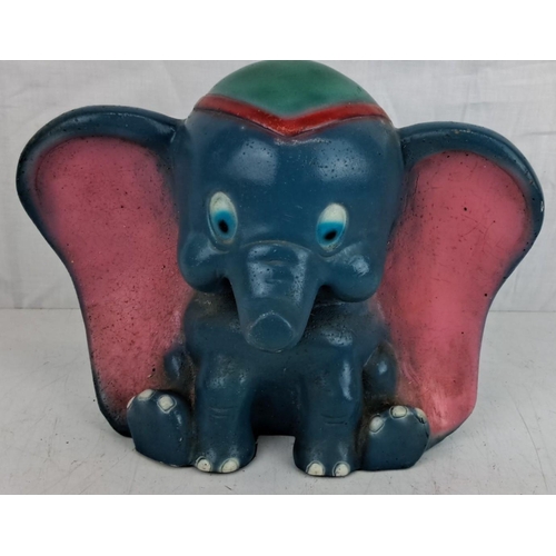 35 - Vintage Disney Dumbo elephant lamp base with a painted blue body, pink ears, and a green hat.