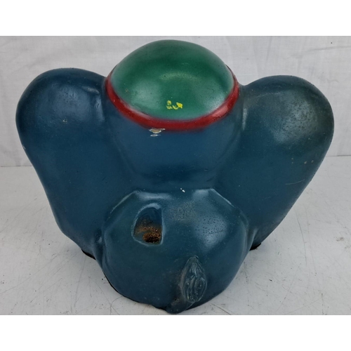 35 - Vintage Disney Dumbo elephant lamp base with a painted blue body, pink ears, and a green hat.