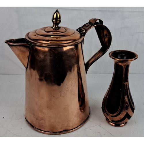 41 - Stunning antique copper coffee pot with a brass finial by maker Bulpitt & Sons, Birmingham 1899 and ... 