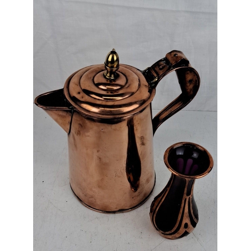 41 - Stunning antique copper coffee pot with a brass finial by maker Bulpitt & Sons, Birmingham 1899 and ... 