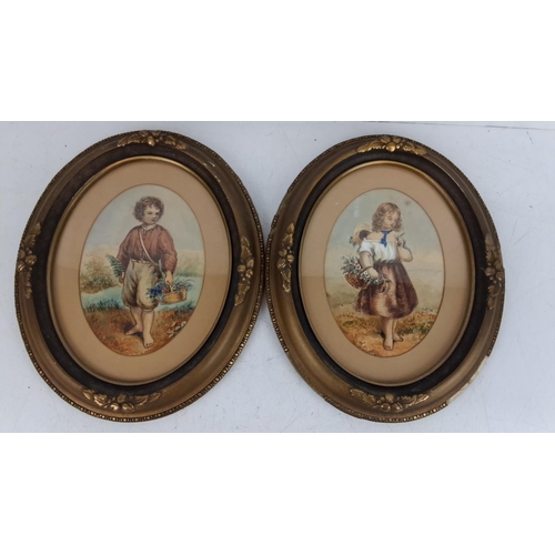 56 - Pair of antique framed watercolours - details on reverse Mrs Cyril Mills. These are showcased in ova... 