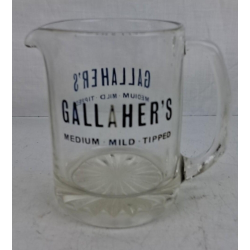 58 - Vintage Gallaher’s glass pitcher featuring the brand logo and the words 