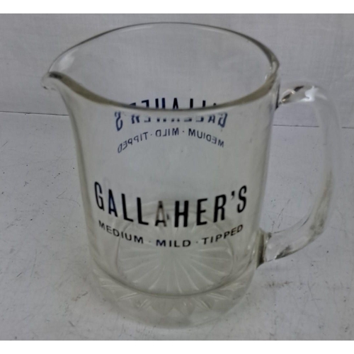 58 - Vintage Gallaher’s glass pitcher featuring the brand logo and the words 