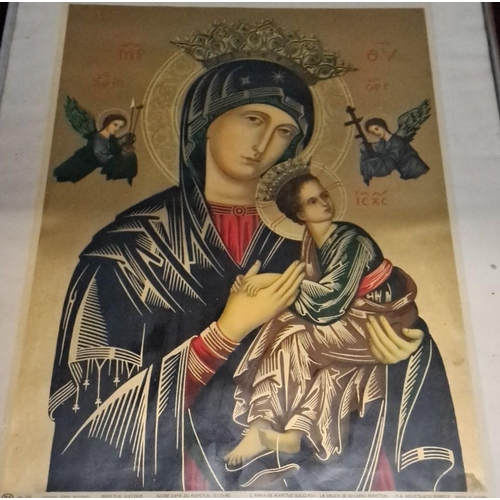 6 - Framed religious icon print. The artwork features Virgin Mary and Child Jesus with angels, showcasin... 