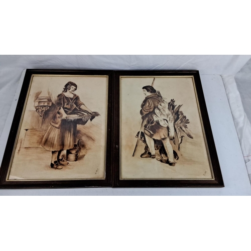 68 - Pair of charcoal sketches, each featuring rural figures. Signed by artist 