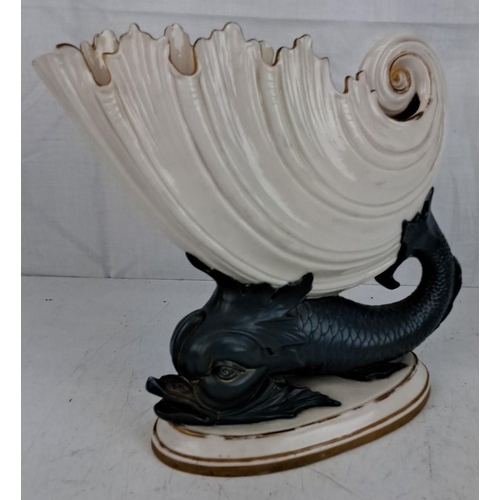 77 - Antique Royal Worcester centre piece with dolphin and shell design (a/f).