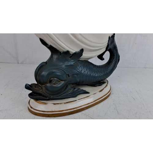 77 - Antique Royal Worcester centre piece with dolphin and shell design (a/f).