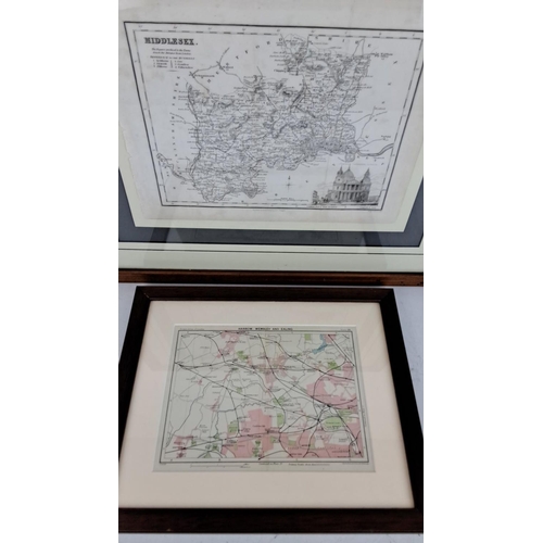 81 - Two framed antique maps featuring Middlesex and Harrow, Wembley, and Ealing. The detailed maps are s... 