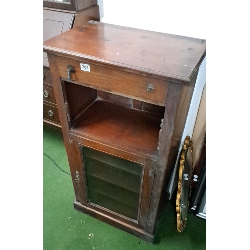 205 - Edwardian mahogany cabinet featuring a single drawer, open shelf, and lower cabinet with a glass doo... 