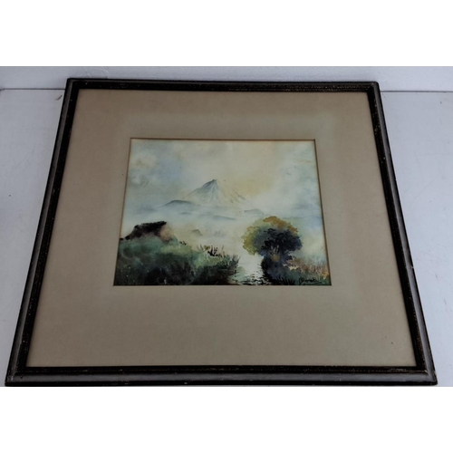 217 - Watercolour landscape painting depicting a  mountain scene. Signed by artist J. Shepherd. Framed und... 