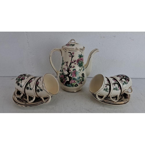 232 - Sadler coffee set with matching floral cups and saucers. Cream base with gold trim and multi-coloure... 