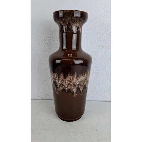 233 - Mid-century modern brown ceramic vase with distinctive drip glaze, marked 