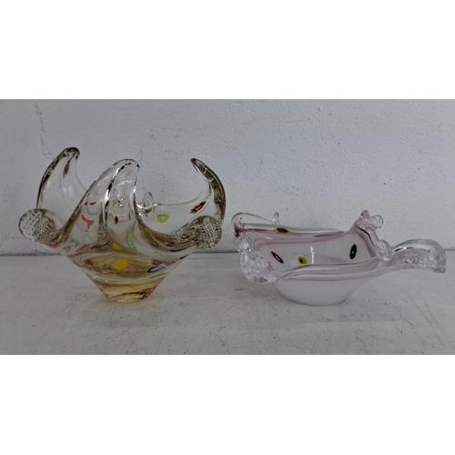 246 - Pair of Murano glass bowls with multicolored millefiori accents. These bowls have organic, freeform ... 