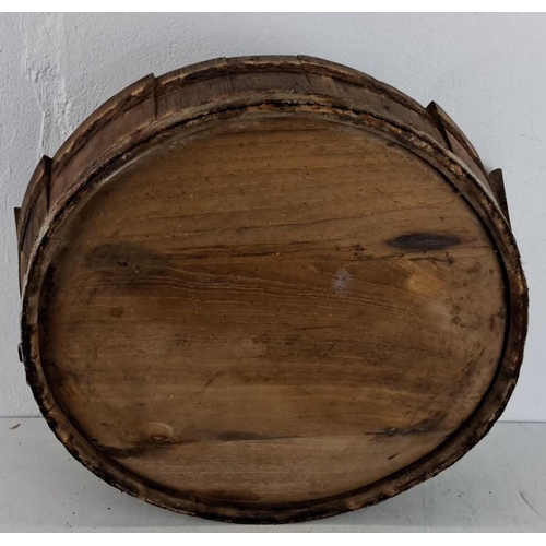 429 - Antique wooden butter basin, constructed from vertical oak slats bound with a rusted metal banding. ... 