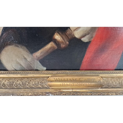 436 - Oil painting of William Catt (Hastings). Traditional style with an elaborately carved gold frame, fe... 