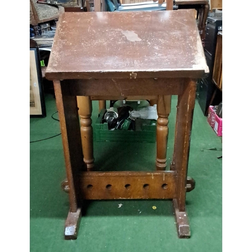 437 - Victorian pitch pine lectern with slanted top, detailed spindle sides, and base board, 120cm x 64cm ... 