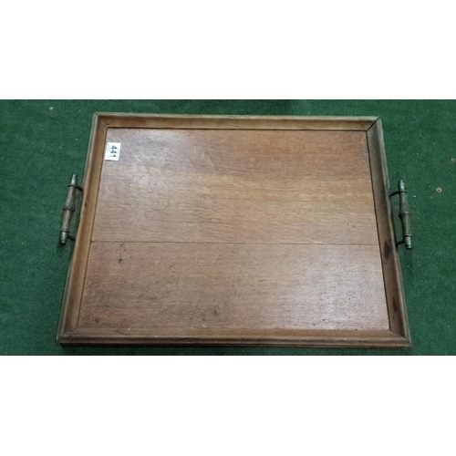 441 - Vintage oak serving tray with brass handles.