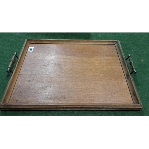 441 - Vintage oak serving tray with brass handles.