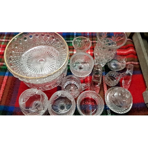 455 - Collection of fourteen cut glass and crystal pieces featuring various bowls, glasses, and a pitcher.... 