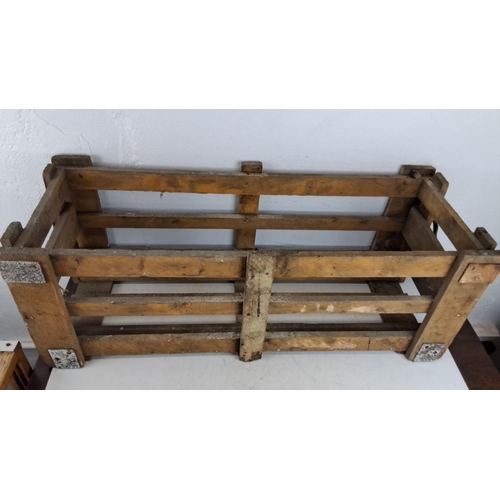 459 - Vintage wooden crate with metal-reinforced corners. Dimensions:81cm x 30cm x 30cm.