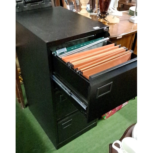 472 - Three-drawer black metal filing cabinet with built-in hanging file organization system, 102cm x 47cm... 