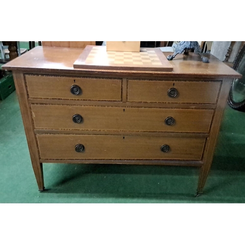 482 - Edwardian mahogany four-drawer dresser with round metal knobs and inlay detail. Two smaller top draw... 