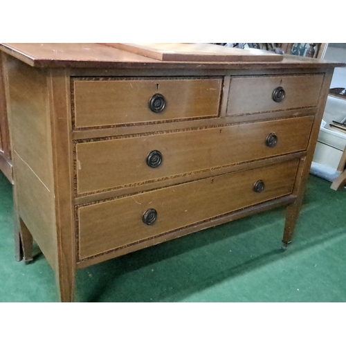 482 - Edwardian mahogany four-drawer dresser with round metal knobs and inlay detail. Two smaller top draw... 