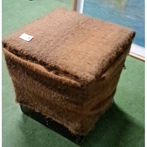 485 - Antique wooden 'butter box' storage chest with a hinged lid, covered in brown burlap fabric. Include... 