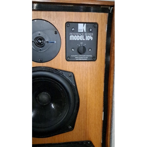 486 - Pair of vintage KEF Reference Series Model 104 speakers with acoustic contour control and wooden cas... 