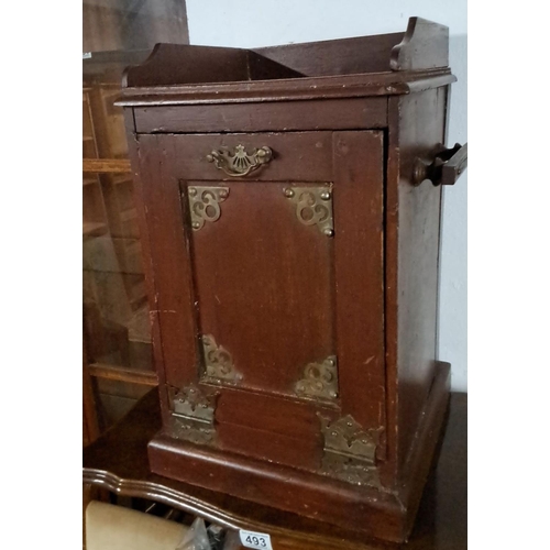 492 - Antique mahogany cabinet with brass hardware embellishments. From the late 19th to early 20th centur... 